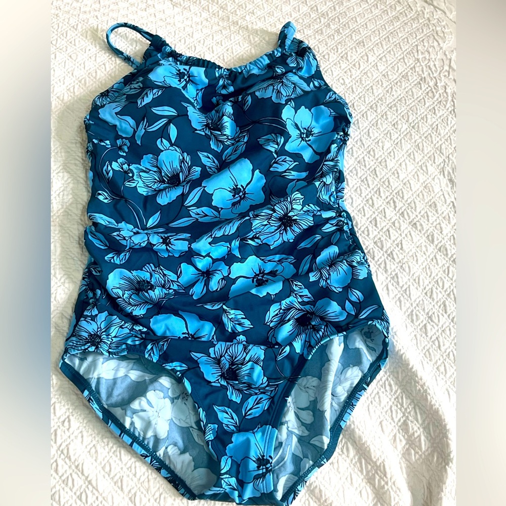 Jantzen Sky Blue & Navy 💙🖤 Floral One Piece Swimsuit Size 6